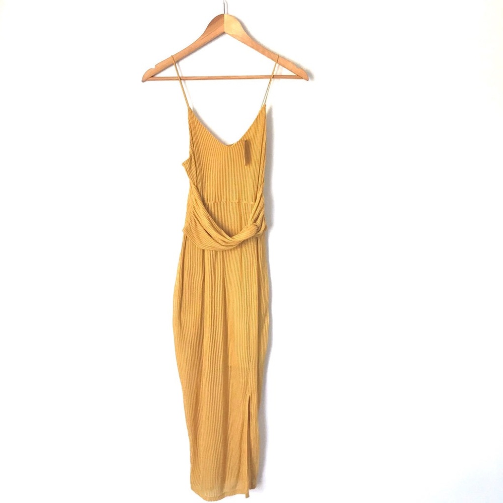 Express Ribbed Maxi Slip Dress in Mustard Yellow
